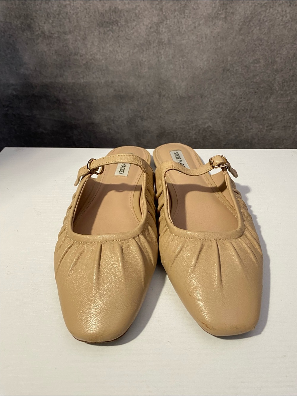 Steve Madden Gisele Leather Mary Jane Mules Flat Slip On Shoes Tan Nude Sz 10M